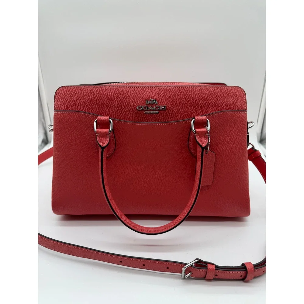 Coach Lillie Carryall Satchel Red Crossgrain Leather Handbag 91493